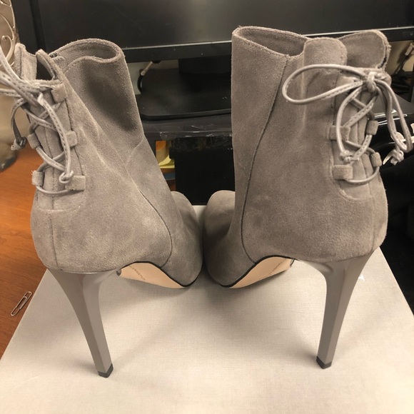 Genuine Grey Suede High Heel Boots Booties - Picture 2 of 6